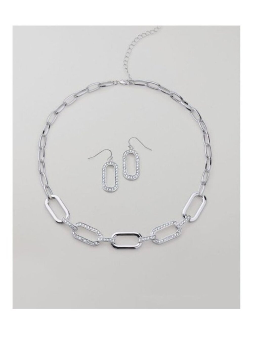 Avon Studio 1886 Silvertone Pavé Link Necklace & Earring Set-New In Box